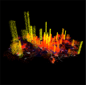 A shot from one of Aaron Koblin's awesome visualizations (http://sandbox.aaronkoblin.com/)