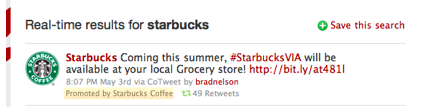 picture-21 A promoted tweet from Starbucks - one of 6 initial advertisers