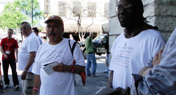 Jonathan & Gilbert greet passersby